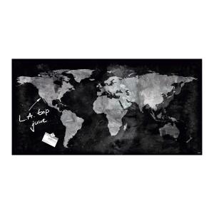 SIGEL GL270 Glas-Magnettafel Artverum - schwarz - 91 x 46 x 1,50 cm - World Map - polierte Ecken - Sicherheitsglas (ESG), Stahl - GS-geprüft