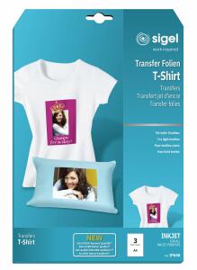 SIGEL IP650 Inkjet Transfer Folien für T-Shirts, helle Textilien - A4 - weiß - 3 Stück
