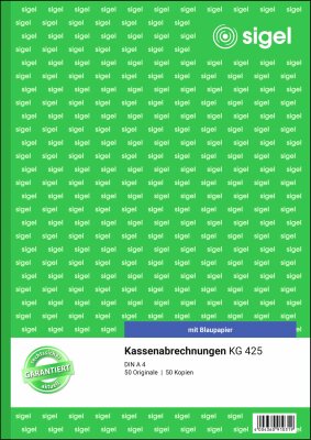 SIGEL KG425 Kassenabrechnungen - A4 - 2x 50 Blatt - mit Blaupapier - 50 Sätze
