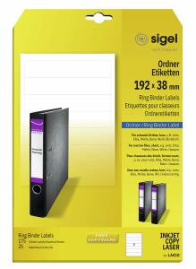 SIGEL LA410 Ordner-Etiketten - weiß - 192 x 38 mm - 70 g/m² - 175 Etiketten = 25 Blatt
