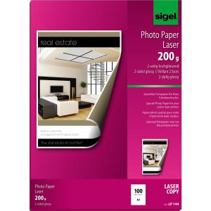 SIGEL LP144 Fotopapier für Farb-Kopierer, Laser-Kopierer - beidseitig bedruckbar - weiß - A4 - 100 Blatt - 200 g/m²