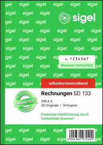 SIGEL SD133 Rechnungen - fortlaufend nummeriert - A6 - 2x 50 Blatt - selbstdurchschreibend - 50 Sätze