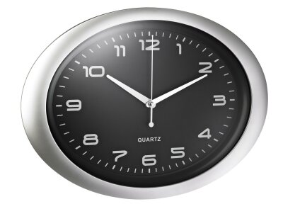 Alco Wanduhr Kunststoff 400x55x300mm Ziffernblatt schwarz Rahmen silber
