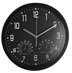 Alco Wanduhr Kunststoff Ø350mm Ziffernblatt und Gehäuse schwarz