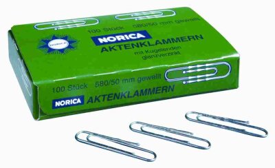 Alco NORICA Briefklammern, 50 mm, gewellt verzinkt, Schachtel à 100 Stück