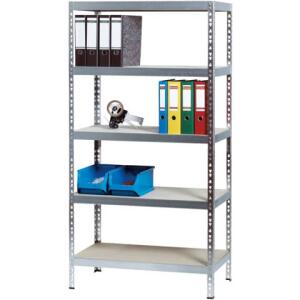 Alco Steckregal Stahlblech 5 Holzböden 92x46x180cm silber