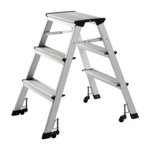 Alco Trittleiter mit Rollen Aluminium 3-stufig 62cm silber