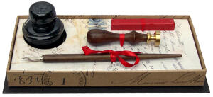 Rubinato GeschenKugelschreiberet HolzFederhalter Feder Tinte 40 ml Siegel mit Holzgriff und Siegellack 1 Stück