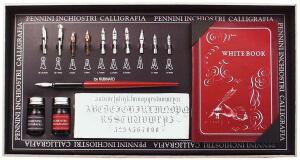 Rubinato Kalligraphie-Geschenkbox bestückt mit: HolzFederhalter mit Feder 10 verschiedenen Federn 2 Tinten 10 ml Schriftvorlage und Übungsbuch 1 Stück