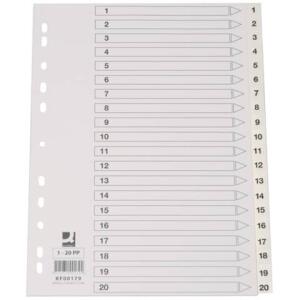Q-Connect Zahlenregister - 1 - 20, PP, A4, 20 Blatt, weiß