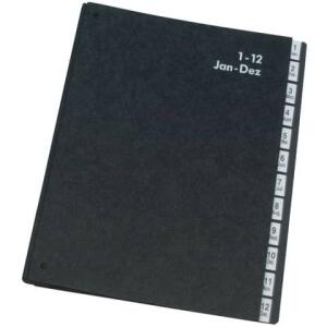 Q-Connect Pultordner Hartpappe - 1 - 12, 12 Fächer, Farbe schwarz
