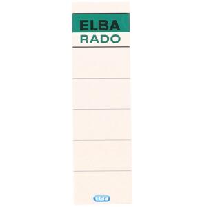 ELBA Ordner-Rückenschild "rado brillant" kurz, aus 240 g/m² Karton (RC), zum Einstecken, für Rückenbreite 8 cm, weiß mit grün/schwarzem Logoaufdruck, Beutel mit 10 Schildern