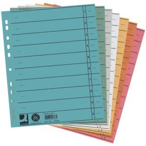 Q-Connect Trennblätter durchgefärbt - A4 Überbreite, sortiert (5 Farben), 100 Stück (5x20)
