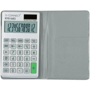 Q-Connect Taschenrechner Solar-/Batteriebetrieb, 12-stellig, LC-Display, weiß