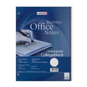 LANDRÉ Collegeblock für Linkshänder, A4 Abriss, 80 Blatt, 70 g/m², 4fach gelocht,liniert