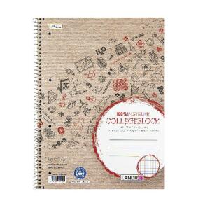 LANDRÉ Collegeblock "Recycling" A4 Abriss, 80 Blatt, 70 g/m², 4fach gelocht, kariert mit Rand links