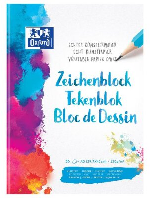 OXFORD Schule Zeichenblock A3, 20 Blatt, blanko, 120 g/m²
