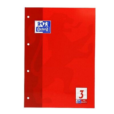 OXFORD Schule Arbeitsblätterblock A4, 50 Blatt, Lineatur 3, Optik Paper®, 4fach gelocht