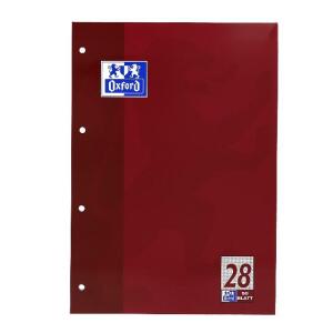 OXFORD Schule Schulblock A4, kopfgeleimt, 50 Blatt, Lineatur 28 (kariert mit Rand links und rechts), Optik Paper®, 4fach gelocht