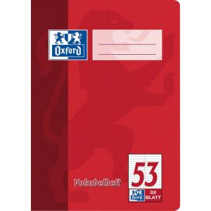 Oxford A5 Vokabelheft, Lineatur 53 (2 Spalten), 32 Blatt, Optik Paper® , geheftet, rot und grün