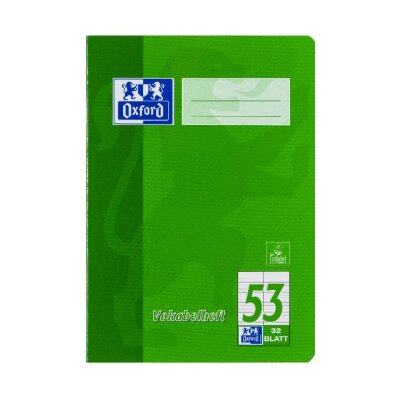 Oxford A5 Vokabelheft, Lineatur 53 (2 Spalten), 32 Blatt, Optik Paper® , geheftet, rot und grün