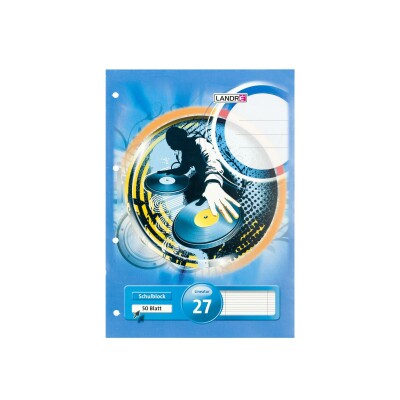 LANDRÉ Schulblock A4, 50 Blatt, 70 g/m², 4fach gelocht, Lineatur 27 (liniert mit Rand rechts)