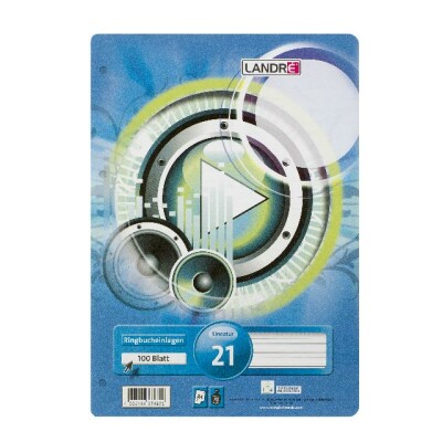 LANDRÉ Ringbucheinlagen A4, 100 Blatt, 70 g/m², 4fach gelocht, Lineatur 21 (liniert)