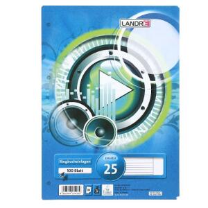 LANDRÉ Ringbucheinlagen A4, 100 Blatt, 70 g/m², 4fach gelocht, Lineatur 25 (liniert mit Rand rechts)