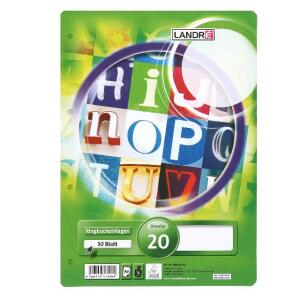 LANDRÉ Ringbucheinlagen A4, 50 Blatt, 70 g/m², 4fach gelocht, Lineatur 20 (blanko)