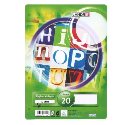 LANDRÉ Ringbucheinlagen A4, 50 Blatt, 70 g/m², 4fach gelocht, Lineatur 20 (blanko)