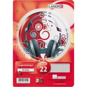 LANDRÉ Ringbucheinlagen A5, 50 Blatt, 70 g/m², 6fach gelocht, Lineatur 22 (kariert)
