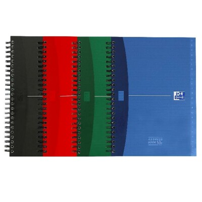 OXFORD Office Adressbuch A5, mit Doppelspirale, Sonderlineatur, 80 Blatt, Optik Paper®, 5er-Packung mit 4 Farben
