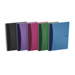 Oxford Office Spiralbuch "Urban Mix" A4, kariert 5 mm, 90 Blatt, Optik Paper®, ohne Mikroperforation, 5er-Packung mit 4 Farben