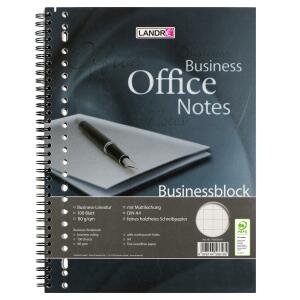 LANDRÉ  Collegeblock "Business" A4 Abriss, 100 Blatt, 80 g/m²,kariert 10 mm, Eurolochung, Doppelspirale, Mikroperforation und Ausreißhilfe