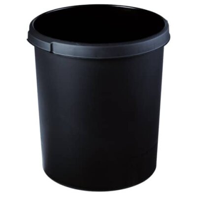 HAN Papierkorb KLASSIK - 30 Liter, rund, 2 Griffmulden, extra stabil, schwarz