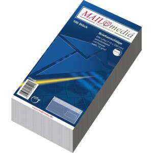 MAILmedia Briefumschläge DIN lang (220x110 mm), mit Fenster, selbstklebend, 72 g/qm, 100 Stück