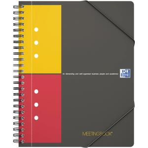 OXFORD International Meetingbook A5+, kariert 5 mm, 80 Blatt, Optik Paper®, 10fach gelocht, mit Gummizugmappe und PP-Deckel, 5er-Packung