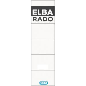 ELBA Ordner-Rückenschild "rado plast" kurz, aus 250 g/m² Karton (RC), beidseitig beschriftbar, für Rückenbreite 8 cm, weiß mit grauem Logoaufdruck auf Vorder -und Rückseite, Beutel mit 10 Schildern