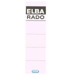 ELBA Ordner-Rückenschild "rado plast" kurz, aus 250 g/m² Karton (RC), beidseitig beschriftbar, für Rückenbreite 8 cm, weiß mit grauem Logoaufdruck auf Vorder -und Rückseite, Beutel mit 10 Schildern