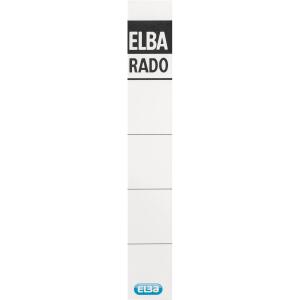 ELBA Ordner-Rückenschild "rado plast" kurz, aus 250 g/m² Karton (RC), beidseitig beschriftbar, für Rückenbreite 5 cm, weiß mit grauem Logoaufdruck auf Vorder -und Rückseite, Beutel mit 10 Schildern