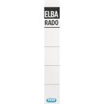 ELBA Ordner-Rückenschild "rado plast" kurz, aus 250 g/m² Karton (RC), beidseitig beschriftbar, für Rückenbreite 5 cm, weiß mit grauem Logoaufdruck auf Vorder -und Rückseite, Beutel mit 10 Schildern