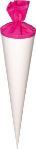 HEYDA 204870050 Schultüten-Rohling mit Filzverschluss 70 cm Ø 19 cm weiss mit Verschluss in Pink