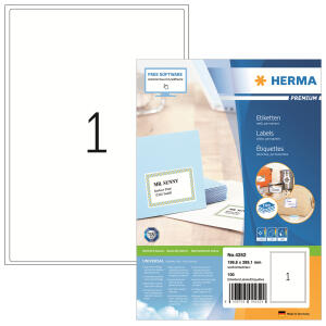 Herma Etiketten für Adressen permanent haftend 199,6 x 289,1 mm weiss PREMIUM 100 Bl 100 Etik. LaserInkCopy
