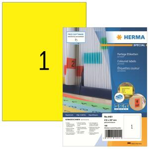 Herma Etiketten permanent haftend 210 x 297 mm gelb 100 Bl 100 Etik. LaserInkCopy