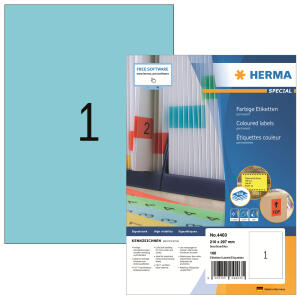 Herma Etiketten permanent haftend 210 x 297 mm blau 100 Bl 100 Etik. LaserInkCopy