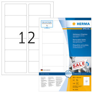 Herma Etiketten ablösbar 88,9 x 46,6 mm weiss 100 Bl 1200 Etik. LaserInkCopy
