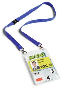 Durable Namensschild A6 mit Textilband tr/d.bl hochformat