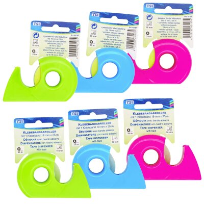 TSI Klebefilm- Abroller 19 mm x 25m , farblich sortiert
