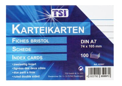 TSI Karteikarten A7 liniert beidseitig bedruckt 100 Stück