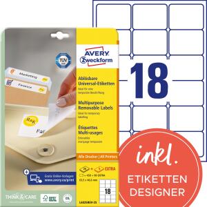 Zweckform L6025REV-25 Universal-Etiketten, 63,5 x 46,6 mm, 30 Bogen/540 Etiketten, weiß